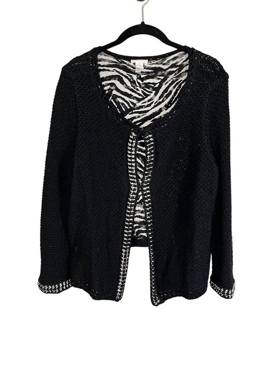 Chicos Sweaters - Neutral Knit Sweater L Preppy Metallic Classic Resort Quiet Luxury Animal Print